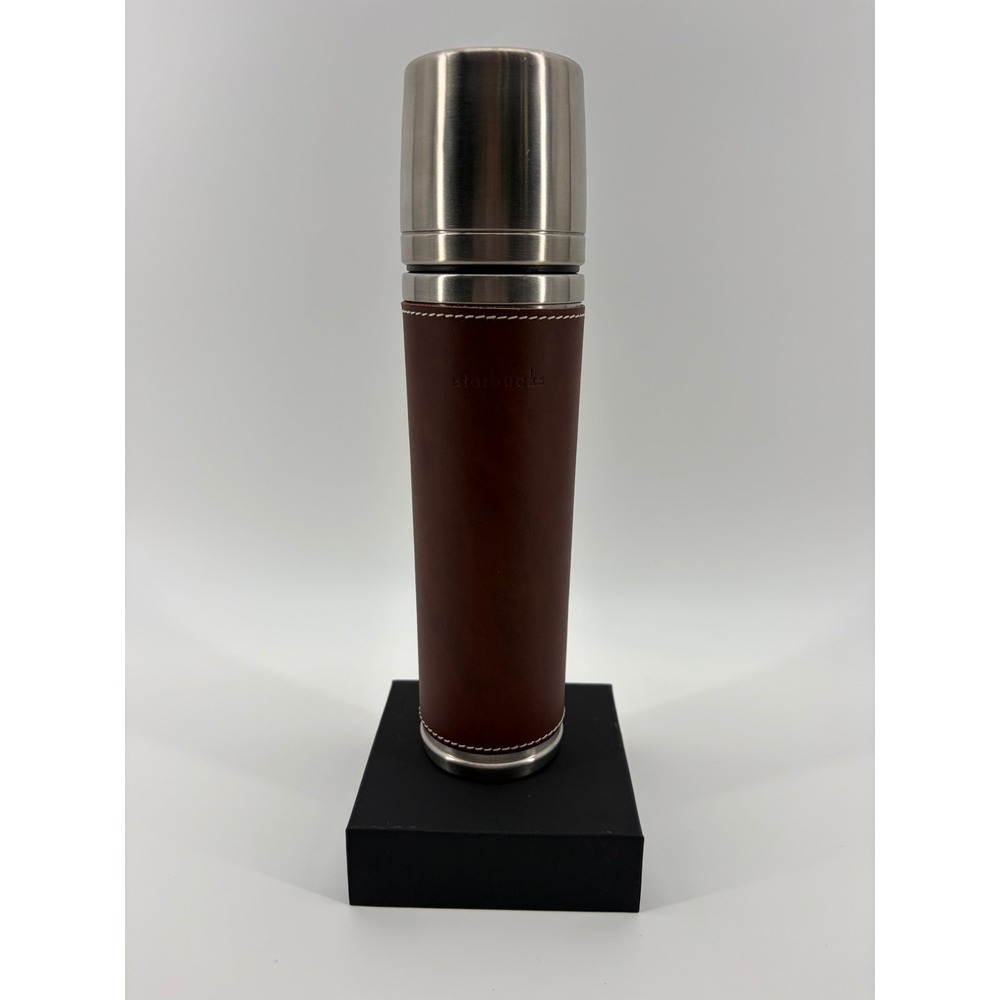 Vintage 2003 Starbucks Barista Thermal Bottle 16oz Brown Leather Stainless
